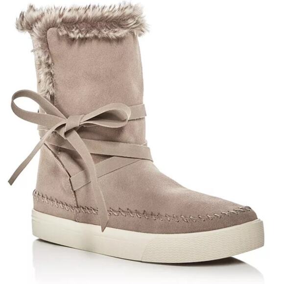 TOMS Vista Suede & Faux-Fur Round Toe Waterproof Ankle Winter Booties Gray 8.5 - Picture 1 of 8
